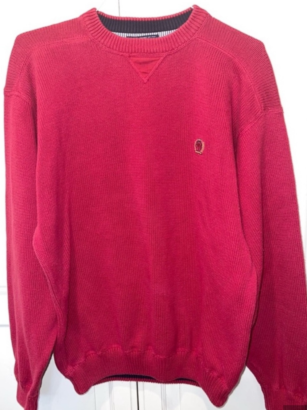 Tommy Hilfiger Mens Red 100% Cotton Crewneck Crest Sweater Large - Picture 9 of 9